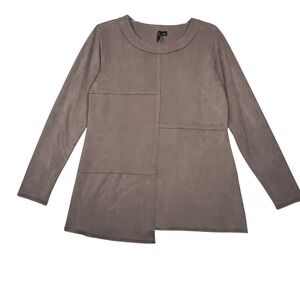 ETHYL Faux Suede Beige Asymmetrical Top MD Taupe Brown Long Sleeve‎ Tunic